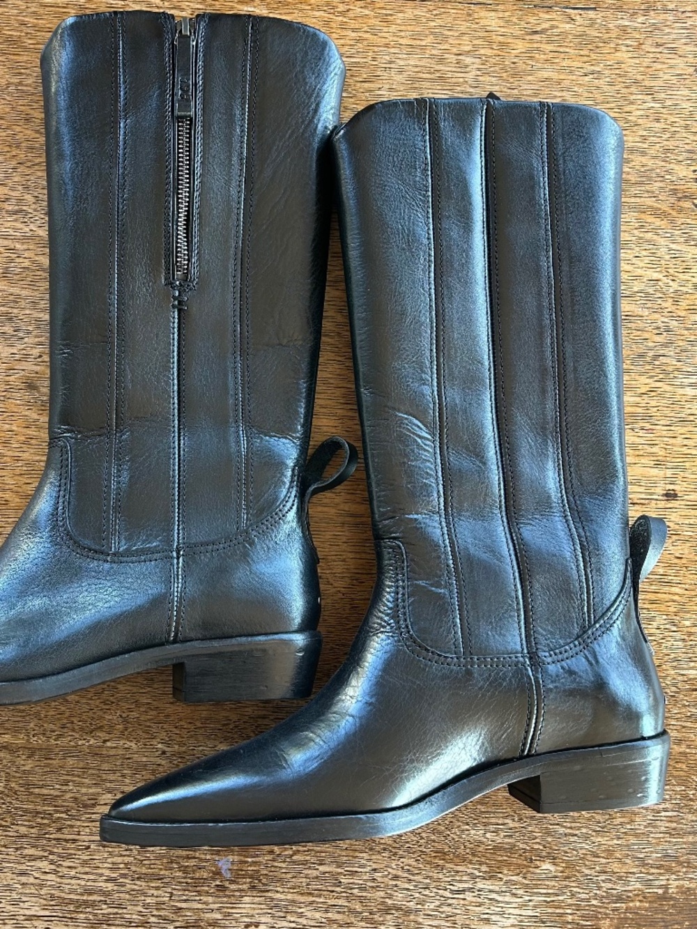 Free People We The Free Allistar Black Leather Western Boots, Pointed Toe, 8